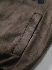 Manfinity Roghcode Chaqueta casual con cremallera y gráfico de letras de manga larga para hombres, práctica y elegante, adecuada para uso al aire diario, otoño - Gris - Ver 6