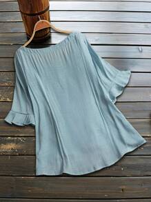 Linhara 大码夏季休闲纯色抽绳腰衬衫