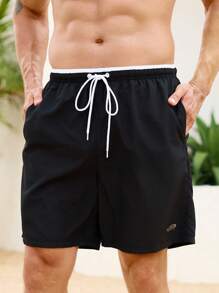 Manfinity Swimmode Men's Letter Print Drawstring Waist Casual Beach Shorts