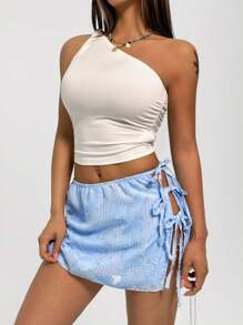 EgrlEra Damen hellblauer Mini-Rock mit Laserausschnitten - Babyblau - Übersicht 5