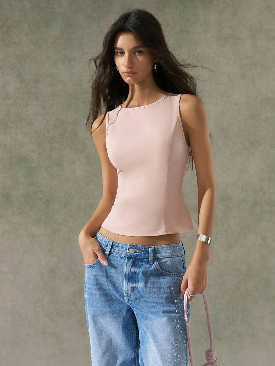 LYSMO Áo thun thời trang mùa hè màu hồng cho nữ - Hồng - Xem 1