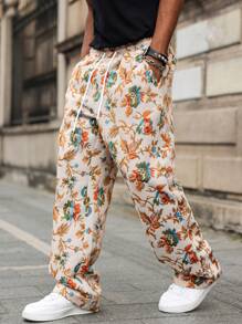 Manfinity Hypemode Pantalones con textura jacquard de estilo floral azul clásico y de gran con cintura elástica. Perfectos para la primavera y el verano, perfectos para las vacaciones en la playa, un regalo ideal para su novio o esposo. Pantalones con estampado, trajes de playa hawaianos para hombres, ropa de hombre, pantalones de hombre, ropa larga de hombre, pantalones cortos de hombre, ropa larga de hombre