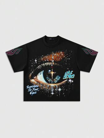 Street Life Men's Eye Printed Loose Dropped Shoulder Short T-Shirt
