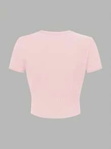 SHEIN GraphicGems Teen Girls Round Neck Short Sleeve Fashion T-Shirt, Suitable For Summer