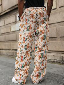 Manfinity Hypemode Pantalones con textura jacquard de estilo floral azul clásico y de gran con cintura elástica. Perfectos para la primavera y el verano, perfectos para las vacaciones en la playa, un regalo ideal para su novio o esposo. Pantalones con estampado, trajes de playa hawaianos para hombres, ropa de hombre, pantalones de hombre, ropa larga de hombre, pantalones cortos de hombre, ropa larga de hombre