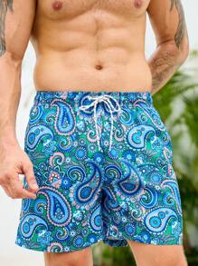 Manfinity VDAYZ Men's Casual Cashew Flower Print Beach Shorts - Blue - View 4