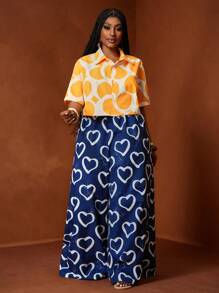 Slaydiva 2025 Spring & Summer Women 2pcs Set Linen Pants & Shirt, Wide Leg Geometric Retro Print Loose Woven Pants + Blouse Suits, Plus SizeSummer Outfits For Women