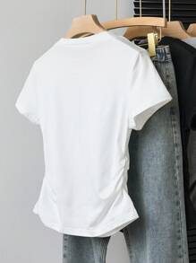 INAWLY Women's Plain Short Sleeve Round Neck T-Shirt, Fashionable For Summer