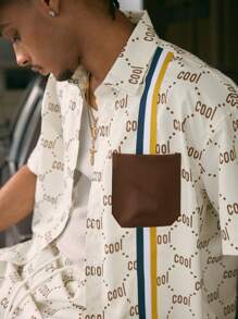 AXEPEAK 2pcs/Set Digital Print Polo Collar Short Sleeve Shirt & Drawstring Waist Shorts Men's Outfit - Multicolor - View 5