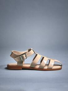 SHUZIA Sandale plate țesute Gladiator Fisherman în stil roman vintage de damă - Bej - Vizualizare 6