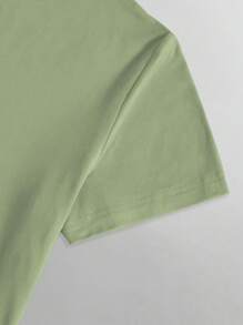 SHEIN EZwear Suéter de punto con cuello en V de manga corta ajustado para mujer - Verde - Ver 3