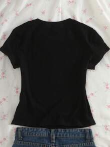 INAWLY 大码圆领短袖T恤，夏季时尚 - 黑色 - 查看 2