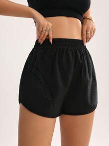 Easithlete Solid Color Sports Shorts, Fashionable For Summer Sweater Shorts - Black - View 3