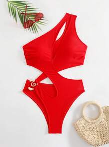 Swim SXY Đồ bơi một mảnh gợi cảm hở lưng phía trước mới cho mùa hè, màu trơn, thiết kế đặc biệt, kỳ nghỉ, bãi biển dành cho nữ - Đỏ - Xem 7