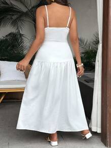 SHEIN MOOSTA 2pcs Plus Size Holiday Rib Knit Camisole Bodysuit And Tie-Waist Skirt Set - White - View 2