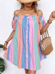 Breezaya Plus Size Striped Casual Dress, Suitable For Summer - Multicolor - View 4