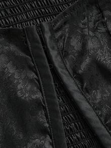 ROMWE Dark Gothic Rose Jacquard Fabric Bowknot Puff Sleeve Women Blouse - Black - View 4