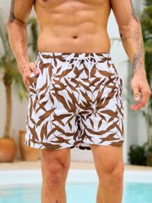 Manfinity VDAYZ Pantalones cortos de playa con cintura de cordón y estampado de plantas para hombre - Marrón - Ver 6