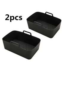 1 pieza/2 piezas/3 piezas Forros de silicona para freidora de aire, bandejas de horno rectangulares reutilizables de silicona, antiadherentes y fáciles de limpiar - Negro - Ver 9