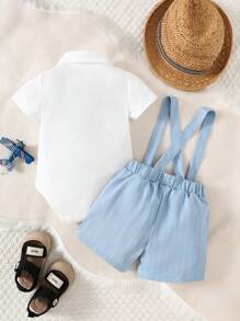 Souflis Souflis 2pcs Baby Boy Gentleman Outfit, Includes Collared Jumpsuit With Bowtie And Adjustable Suspender Shorts, Suitable For Occasions, Parties, Formal Events, Weddings, Christenings, Ceremonies And Birthday Celebrations, For Infants 1 Month To 2 Years Old, Baby Bodysuit,1st Birthday Outfit,Photoshoot Outfit, Summer,Kid Clothes,Toddler Clothes, Baby Western, Baby Outfit,Birthday Outfit,Baptism Outfit,Christening Plain Boy Clothes For Baby Summer Summer Clothes For Baby Boys Summer Outfits For Baby Baby