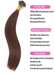 160 piezas de extensiones de cabello humano rectas tipo U-Tip de alta calidad con queratina para mujeres principiantes, fáciles de usar, extensiones de cabello color marrón - S4 - Ver 3