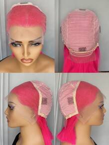 Perruque Frontale En Dentelle Transparente 13x4 10 Pouces, Perruque Courte Lisse De Couleur Rose Rose Pour Femmes devant en dentelle Perruque human hair