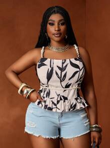 Slaydiva 2025 春夏新款非洲休闲节日手绘复古印花无袖木珠细节流苏边衬衫，加大码女款