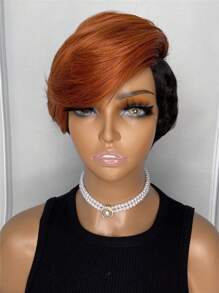 Short Straight Colored Human Hair Wig With Bangs - S1/Orange - View 4