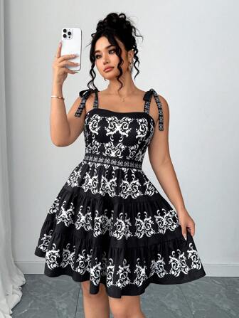 Elenzga 大码女式复古刺绣装饰吊带迷你连衣裙，夏季时尚