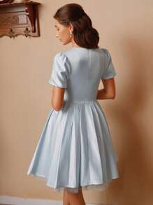 SHEIN Unity Summer Elegant Solid Color Pleated Hem Dress - Baby Blue - View 7