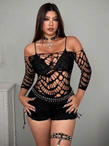 Whyspr Grunge Punk Women's Plus Size Sexy Sheer Long Sleeve Blouse Fall Cloth For Women - Black - View 2