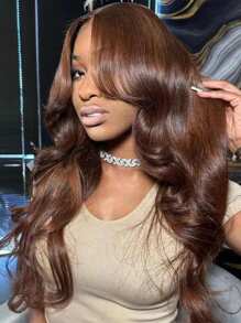 6x5 Wear&Go Glueless Curtain Bangs Brown Body Wave Remy Human Hair Wig Pre- Plucked Bleached Knots Pre-Cut Transparent Lace Closure Wigs 180% Density - S4 - View 3