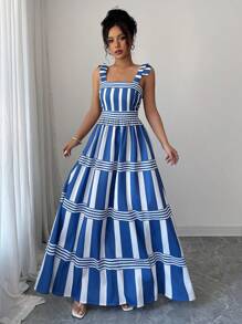 Elenzga 女士细肩带条纹休闲连衣裙，适合夏季