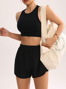 Easithlete Solid Color Sports Shorts, Fashionable For Summer Sweater Shorts - Black - View 5