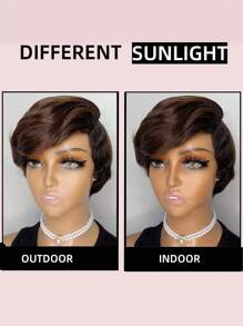 Short Pixie Cut Colored Human Hair Wig With Bangs - S1/4 - View 7