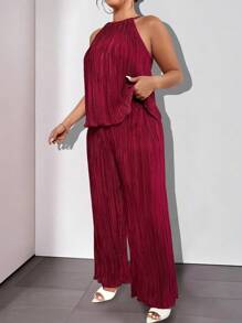 SHEIN Clasi Plus Size 2pcs Set Solid Sleeveless Top And Long Pants - Burgundy - View 7