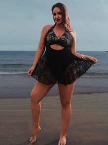 Auralis Conjunto de Roupa de Concerto Country para Tamanhos Grandes, Conjuntos de Verão para Mulheres, Roupas de Praia para Mulheres, Roupas de Férias para Mulheres, Roupas Boho para Mulheres, Roupas de Cruzeiro para Mulheres, Roupas de Férias na Praia para Mulheres, Moda Conservadora, Maiô Único, Saia A-Line Vazada em Renda - Preto - Visão 5
