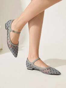 CUCCOO CHICEST Women's New Style Gray Polka Dot Mesh Breathable Elegant Comfortable Pointed Toe Low Heel Ballet Flats - Grey - View 12