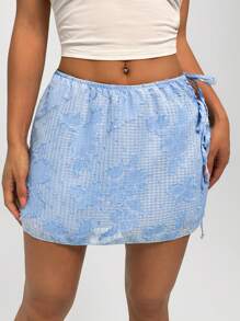 EgrlEra Damen hellblauer Mini-Rock mit Laserausschnitten - Babyblau - Übersicht 2