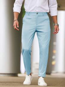 Manfinity Bizformal Pantalones de moda de unicolor para hombres, apropiados para el verano