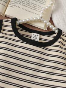 SHEIN Infant Girls' Fashionable Striped Elegant All-Match Casual Dress, Versatile For Spring And Summer