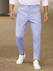 Calvornis 男士纯色直筒休闲通勤长裤，秋季 - 淡紫色 - 查看 4