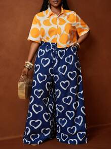 Slaydiva 2025 Spring & Summer Women 2pcs Set Linen Pants & Shirt, Wide Leg Geometric Retro Print Loose Woven Pants + Blouse Suits, Plus SizeSummer Outfits For Women