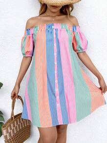 Breezaya Plus Size Striped Casual Dress, Suitable For Summer - Multicolor - View 3