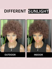 Afro Kinky Curly Bangs Wig For Women Straight Pixie Cut Short Human Hair Wig Soft Curly Afro Wig Natural Looking For Daily Use Dark Brown Color