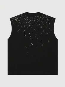 ROMWE MEN Street Life Men's Sparkling Rhinestone Loose Fit Tank Tops, Fashion Summer, Rave, 2000s Style - Black - View 3