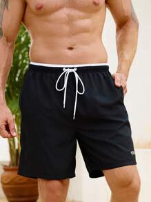 Manfinity Swimmode Men's Letter Print Drawstring Waist Casual Beach Shorts
