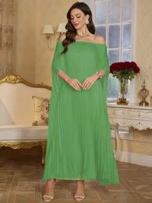 SHEIN Clasi 2件套女士褶皱露肩连衣裙和露肩连衣裙 - 綠色 - 查看 4