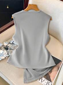 SHEIN Clasi 女士优雅休闲度假网眼拼接吊带背心 - 霧霾藍 - 查看 2