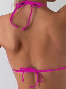 SHEIN Swim Solid Color Pink Bikini Swimsuit Set For Summer Beach Vacation - Hot Pink - View 3
